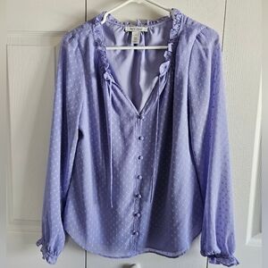 White House Black Market Lavender Ruffle Button-Front Blouse